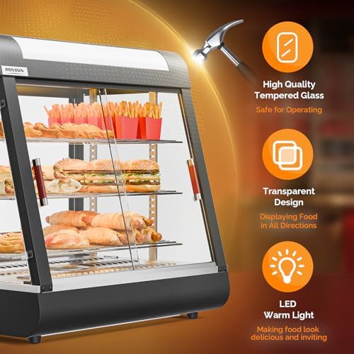 26" Commercial Food Warmer Display Pizza Warmer, 3-Tier Electric Countertop Food Warmer w/LED Lighting, alternate view 6