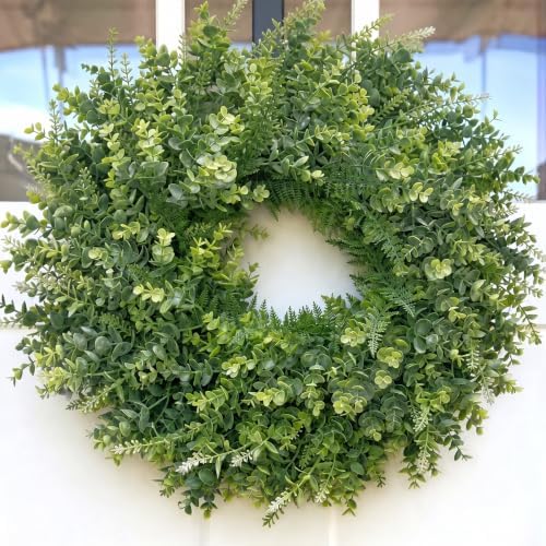 26" Eucalyptus Wreath for Front Door, Artificial All Season Decor in Sage Green
