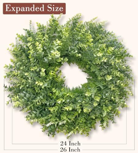 26" Eucalyptus Wreath for Front Door, Artificial All Season Decor in Sage Green, alternate view 4