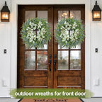 26" Eucalyptus Wreaths for Front Door with Lamb’s Ear White Berries Artificial Large Outdoor Wreath Farmhouse, alternate view