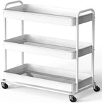 26" Extra-Wide 3-Tier Heavy Duty Metal Utility Cart, White in White