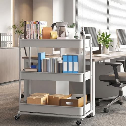 26" Extra-Wide 3-Tier Heavy Duty Metal Utility Cart, White in White, alternate view 2