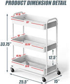 26" Extra-Wide 3-Tier Heavy Duty Metal Utility Cart, White in White, alternate view 3