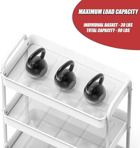 26" Extra-Wide 3-Tier Heavy Duty Metal Utility Cart, White in White, alternate view 4