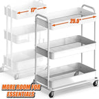 26" Extra-Wide 3-Tier Heavy Duty Metal Utility Cart, White in White, alternate view 5