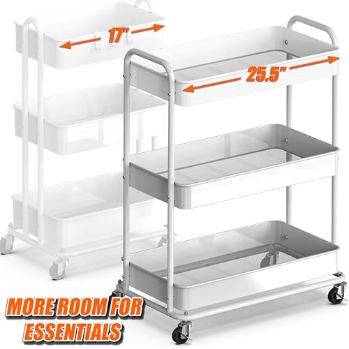 26" Extra-Wide 3-Tier Heavy Duty Metal Utility Cart, White in White, alternate view 5