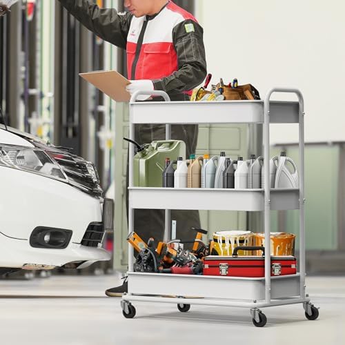 26" Extra-Wide 3-Tier Heavy Duty Metal Utility Cart, White in White, alternate view 6