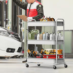 26" Extra-Wide 3-Tier Heavy Duty Metal Utility Cart, White in White, alternate view 6