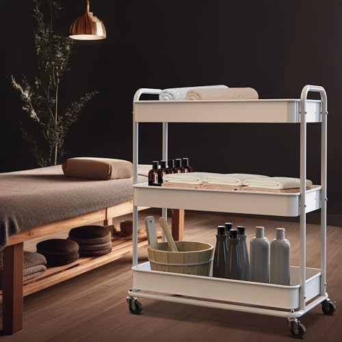 26" Extra-Wide 3-Tier Heavy Duty Metal Utility Cart, White in White, alternate view 7