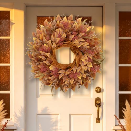 26" Fall Wreaths for Front Door Full Large Eucalyptus Wreath(Orange), alternate view 2