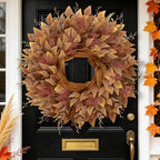 26" Fall Wreaths for Front Door Full Large Eucalyptus Wreath(Orange), alternate view 3
