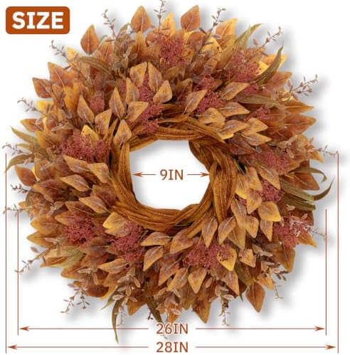 26" Fall Wreaths for Front Door Full Large Eucalyptus Wreath(Orange), alternate view 4