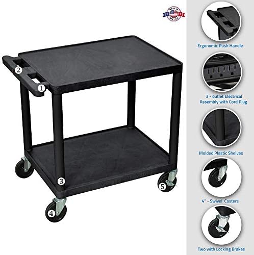 26" H Black 2 Shelf A/V Multipurpose Utility Cart, alternate view 2