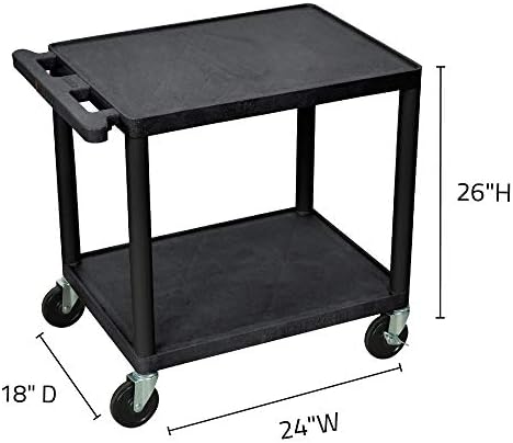 26" H Black 2 Shelf A/V Multipurpose Utility Cart, alternate view 3