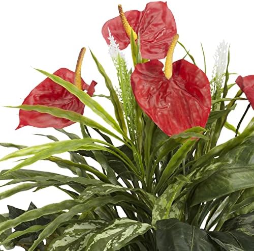 26 in Artificial Mixed Greens and Anthurium with Vase in Green, alternate view 3