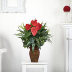26 in Artificial Mixed Greens and Anthurium with Vase in Green, alternate view 5