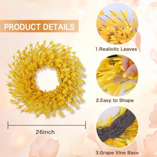 26 in Fall Wreath for Front Door, Autumn Thanksgiving Decor(Bright Yellow), alternate view 2