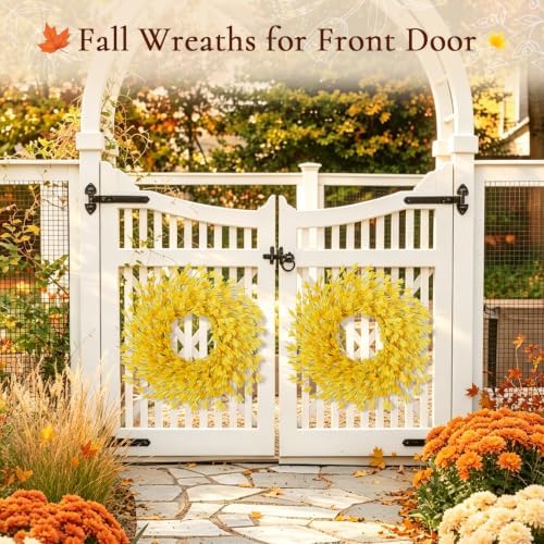 26 in Fall Wreath for Front Door, Autumn Thanksgiving Decor(Bright Yellow), alternate view 4