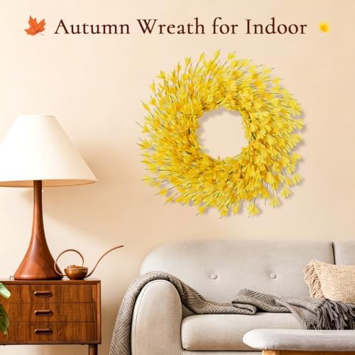 26 in Fall Wreath for Front Door, Autumn Thanksgiving Decor(Bright Yellow), alternate view 6