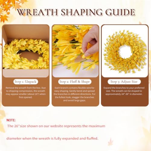 26 in Fall Wreath for Front Door, Autumn Thanksgiving Decor(Bright Yellow), alternate view 7