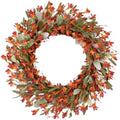 26 Inch Artificial Fall Wreath Lambs Ear Orange Forsythia for Front Door
