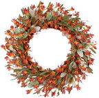 26 Inch Artificial Fall Wreath Lambs Ear Orange Forsythia for Front Door