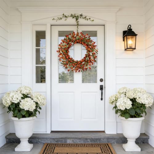26 Inch Artificial Fall Wreath Lambs Ear Orange Forsythia for Front Door, alternate view 3