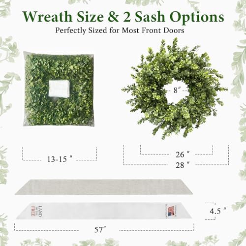 26 Inch Boxwood Wreaths for Front Door, Faux Greenery Wreath, alternate view 3