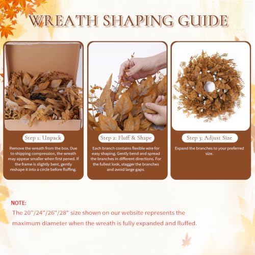 26 Inch Fall Wreath for Front Door, Artificial Eucalyptus Porch Decor (26in), alternate view 7