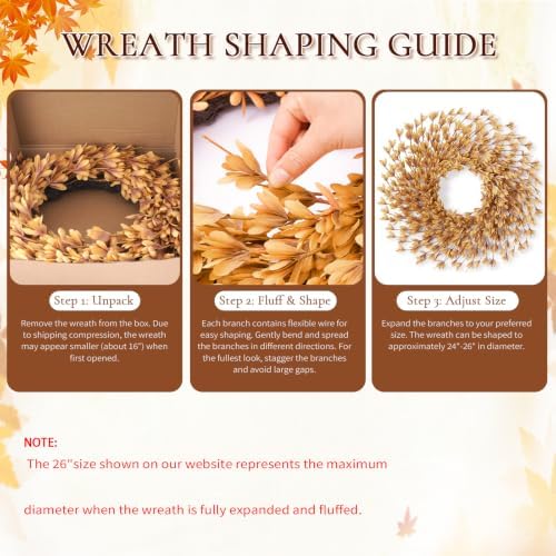 26 Inch Fall Wreath for Front Door, Autumn Thanksgiving Decor, alternate view 7