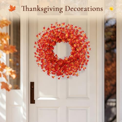 26 Inch Fall Wreath for Front Door, Autumn Thanksgiving Decor (Orange), alternate view 5