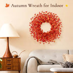 26 Inch Fall Wreath for Front Door, Autumn Thanksgiving Decor (Orange), alternate view 6