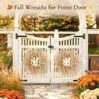26 Inch Fall Wreath for Front Door, Autumn Thanksgiving Decor (Wheat), alternate view 4