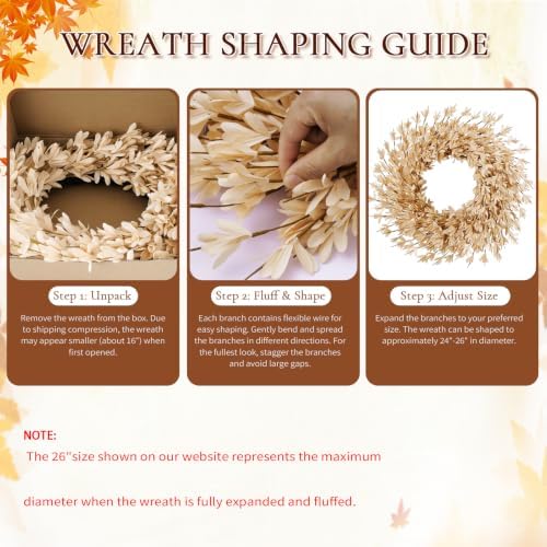 26 Inch Fall Wreath for Front Door, Autumn Thanksgiving Decor (Wheat), alternate view 7