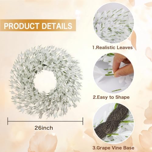 26 Inch Fall Wreath for Front Door, Autumn Thanksgiving Decor (White) in White, alternate view 2