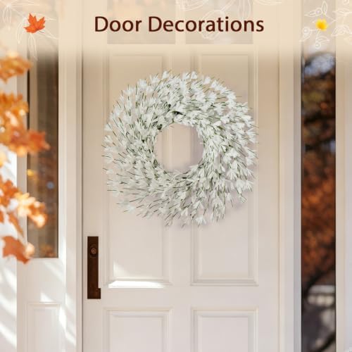 26 Inch Fall Wreath for Front Door, Autumn Thanksgiving Decor (White) in White, alternate view 5