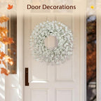 26 Inch Fall Wreath for Front Door, Autumn Thanksgiving Decor (White) in White, alternate view 5