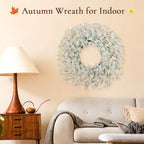 26 Inch Fall Wreath for Front Door, Autumn Thanksgiving Decor (White) in White, alternate view 6