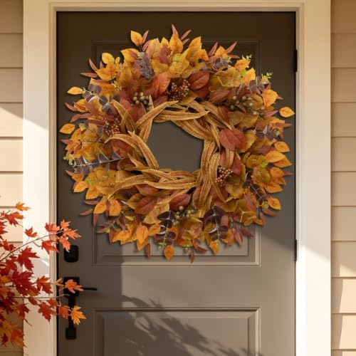 26 Inch Fall Wreaths for Front Door Eucalyptus Berry Wreath, alternate view 2