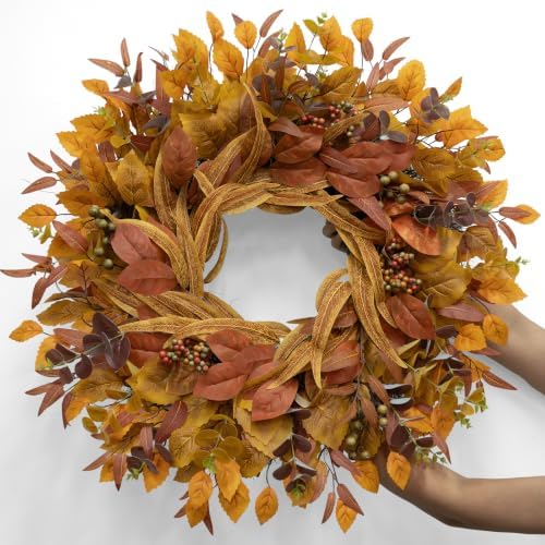 26 Inch Fall Wreaths for Front Door Eucalyptus Berry Wreath, alternate view 5