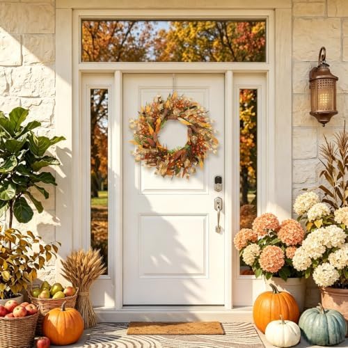 26 Inch Fall Wreaths for Front Door, Gold Leaf Harvest Wreath, Farmhouse Autumn Wreath for Fall Decor in Fall, alternate view