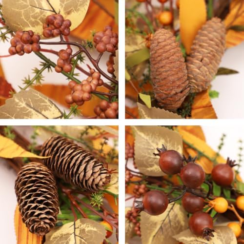 26 Inch Fall Wreaths for Front Door, Gold Leaf Harvest Wreath, Farmhouse Autumn Wreath for Fall Decor in Fall, alternate view