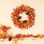 26 Inch Large Foldable Fall Wreath for Front Door with Lights & Timer, Autumn Pumpkin Wreaths Eucalyptus Leaves, alternate