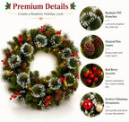 26 Inch Lighted Christmas Wreath, Snowy Pine for Front Door, alternate view 2