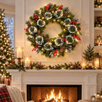 26 Inch Lighted Christmas Wreath, Snowy Pine for Front Door, alternate view 6