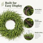 26 Inch Norfolk Pine Wreath, Christmas Front Door Decor, alternate view 3
