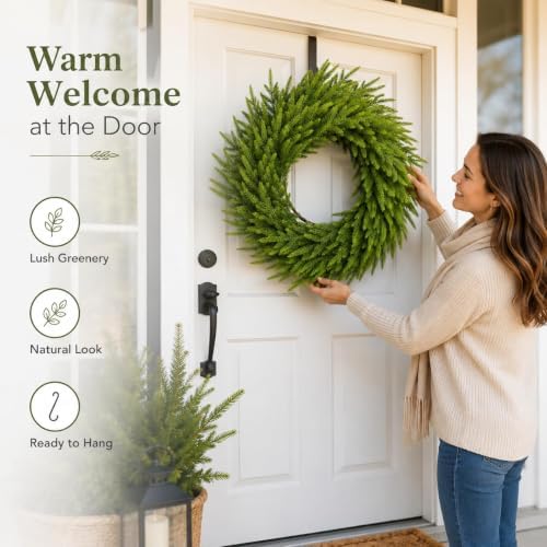 26 Inch Norfolk Pine Wreath, Christmas Front Door Decor, alternate view 5