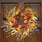 26 Inch Pumpkin Fall Wreath for Front Door Outside with Pinecones Berries in Multicolored