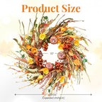 26 Inch Pumpkin Fall Wreath for Front Door Outside with Pinecones Berries in Multicolored, alternate view 5