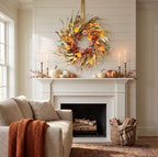 26 Inch Pumpkin Fall Wreath for Front Door Outside with Pinecones Berries in Multicolored, alternate view 6
